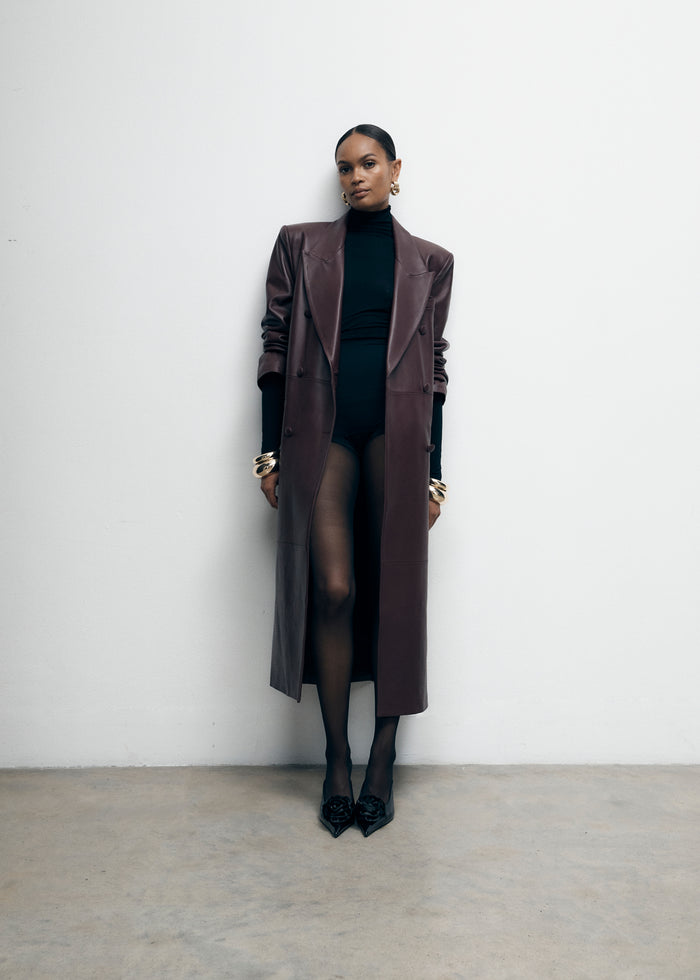 Burgundy Leather Trench Coat