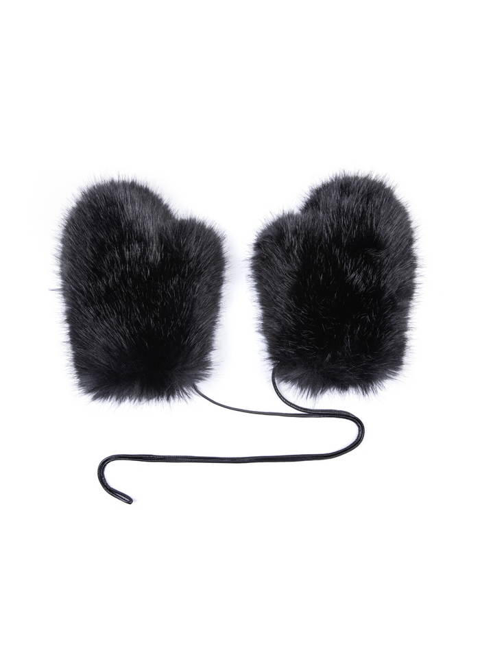 Black Faux Fur Mittens