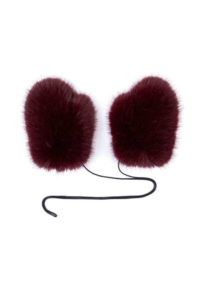 Burgundy Faux Fur Mittens