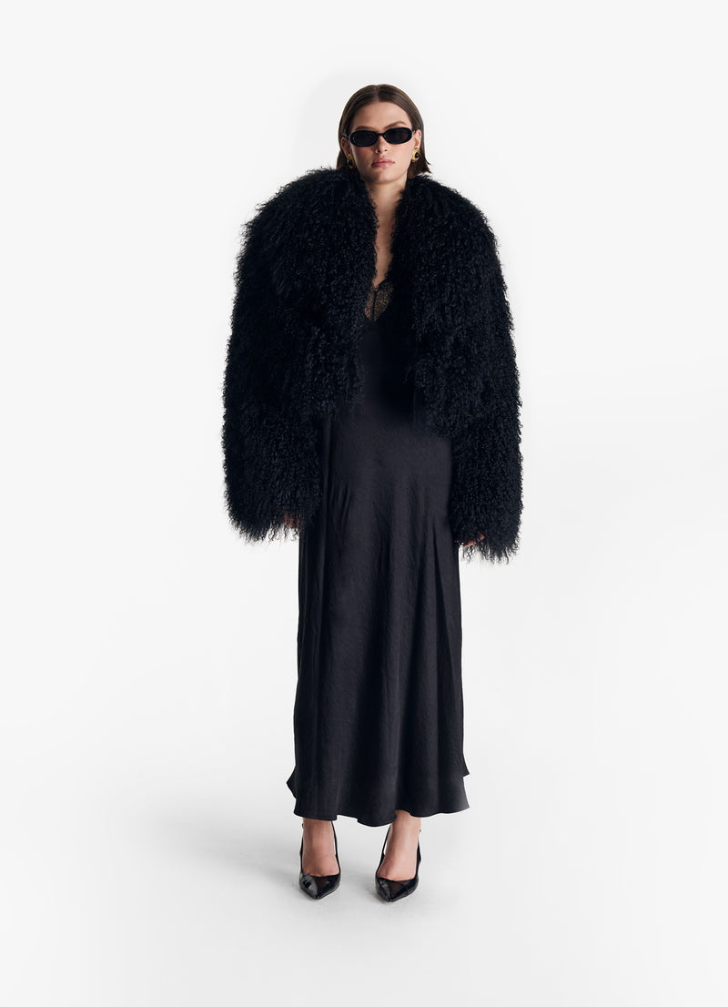 Black Cropped Mongolian Coat