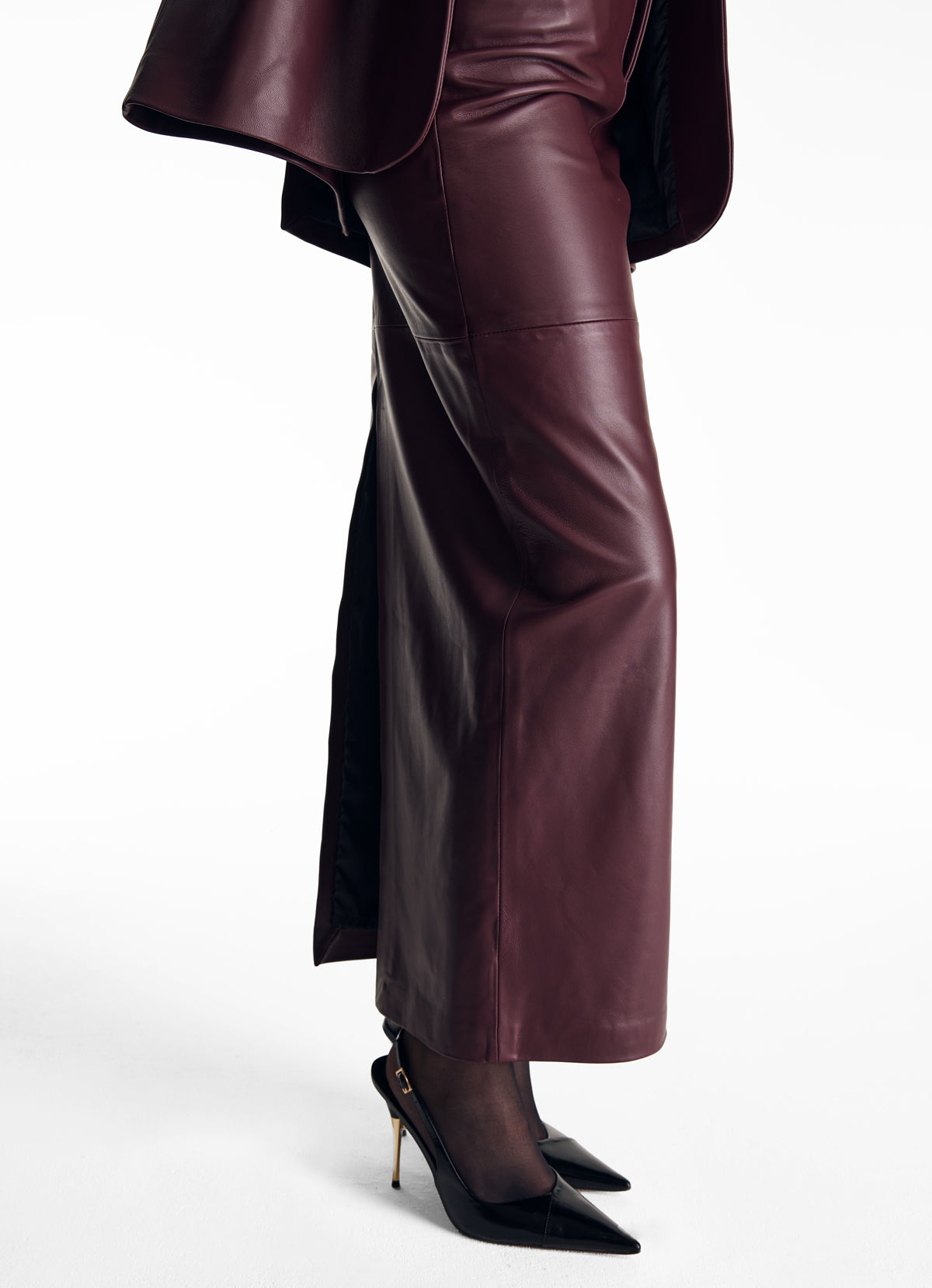 Burgundy Leather Maxi Skirt