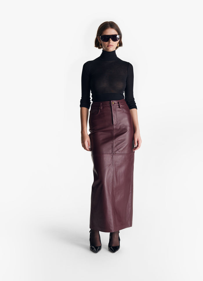 Burgundy Leather Maxi Skirt