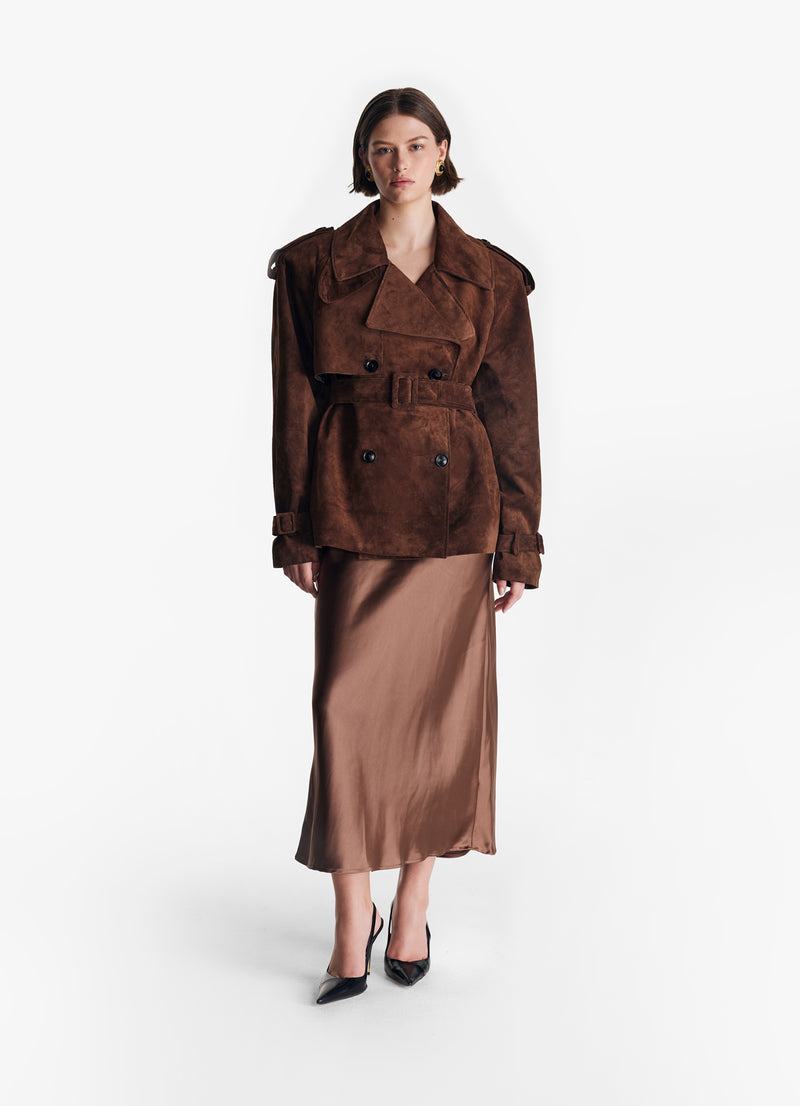 Brown Suede Trench Jacket