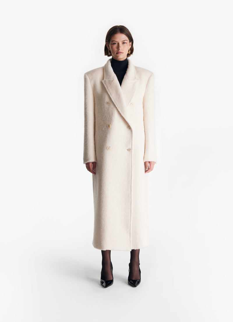 Cream Brushed Wool Trench Coat