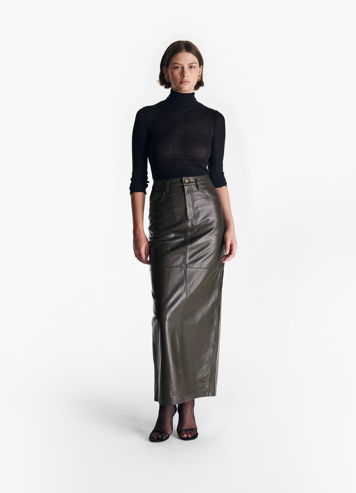 Green leather skirt long hotsell