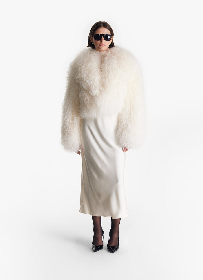 White Mongolian Cropped Coat