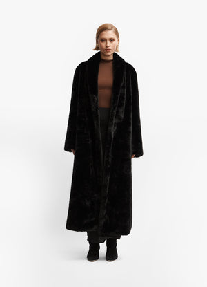 Tall Black Maxi Faux Fur Coat