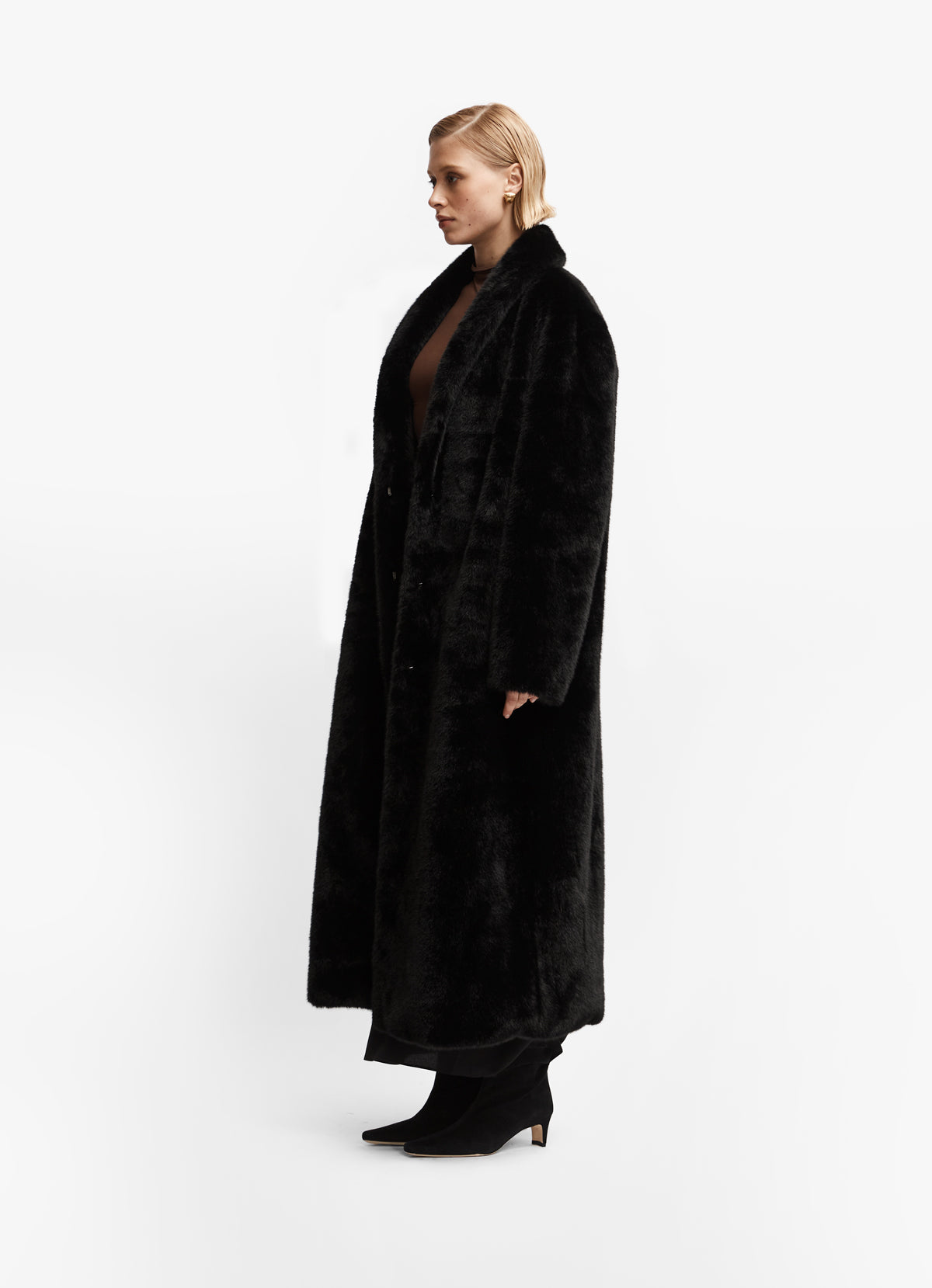 Tall Black Maxi Faux Fur Coat