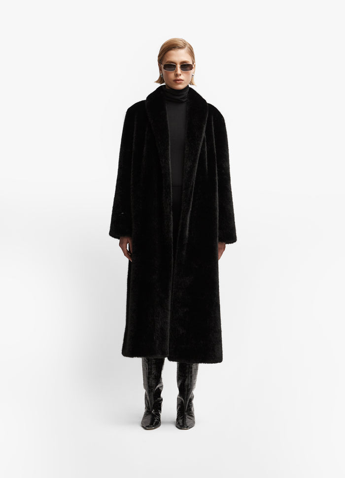 Black Maxi Faux Fur Coat