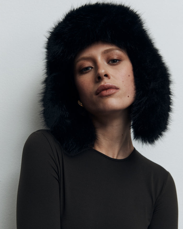 Black Faux Fur Trapper Hat