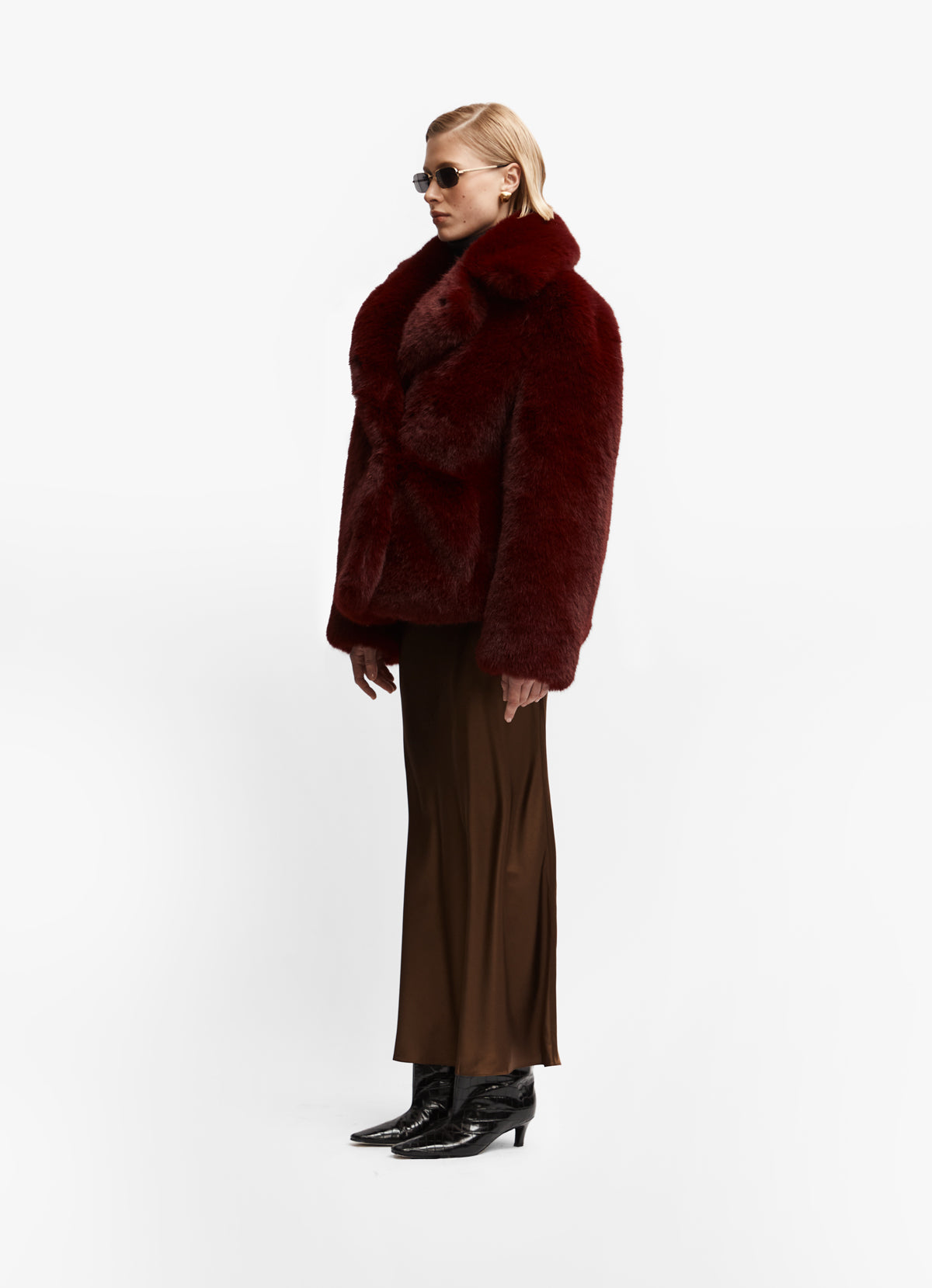 Burgundy Faux Fur Coat