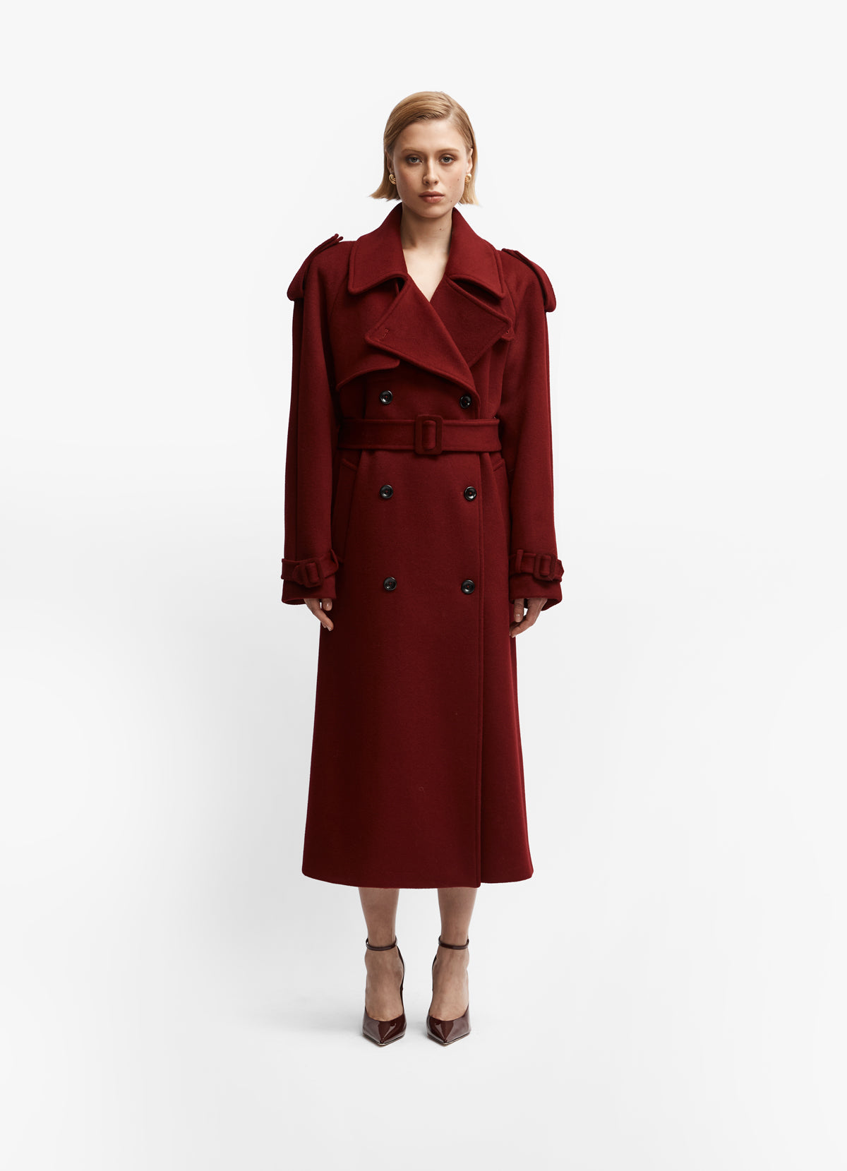 Burgundy Wool Trench Coat