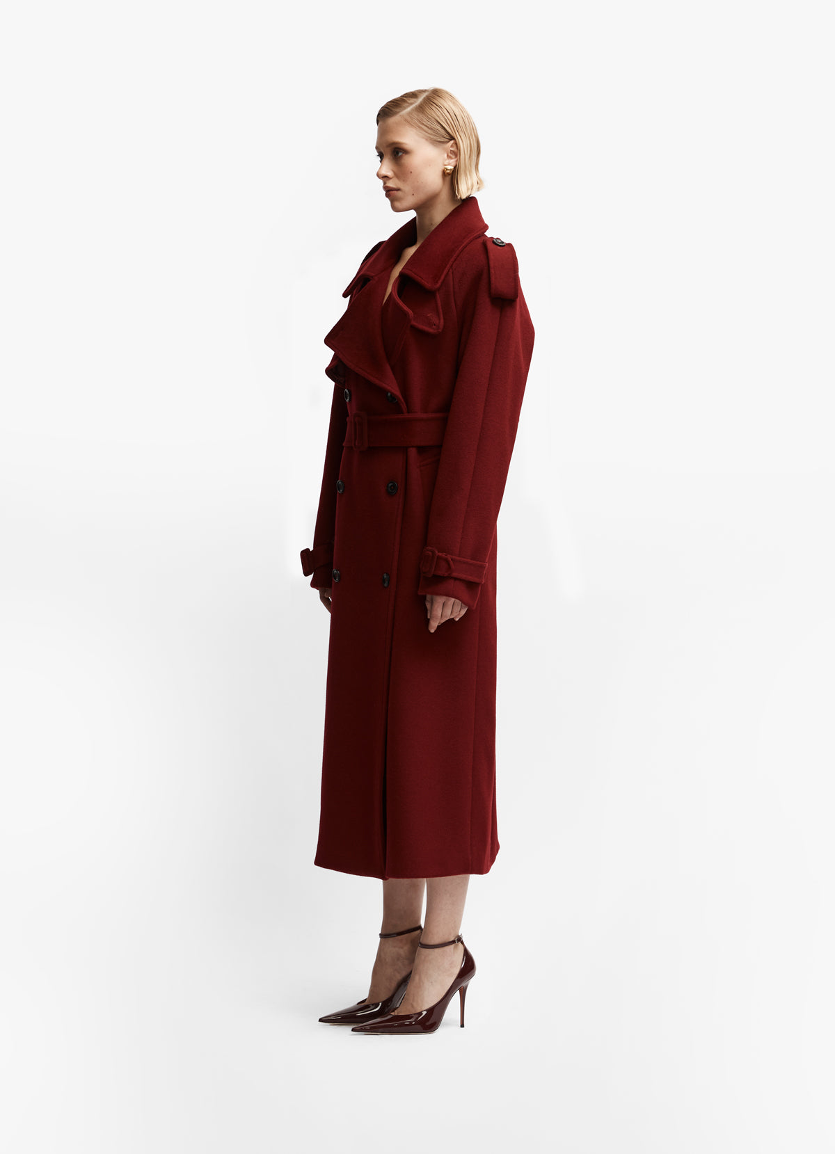 Burgundy Wool Trench Coat