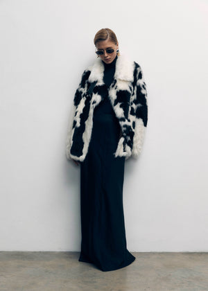 Cow Print Shearling Aviator Jacket